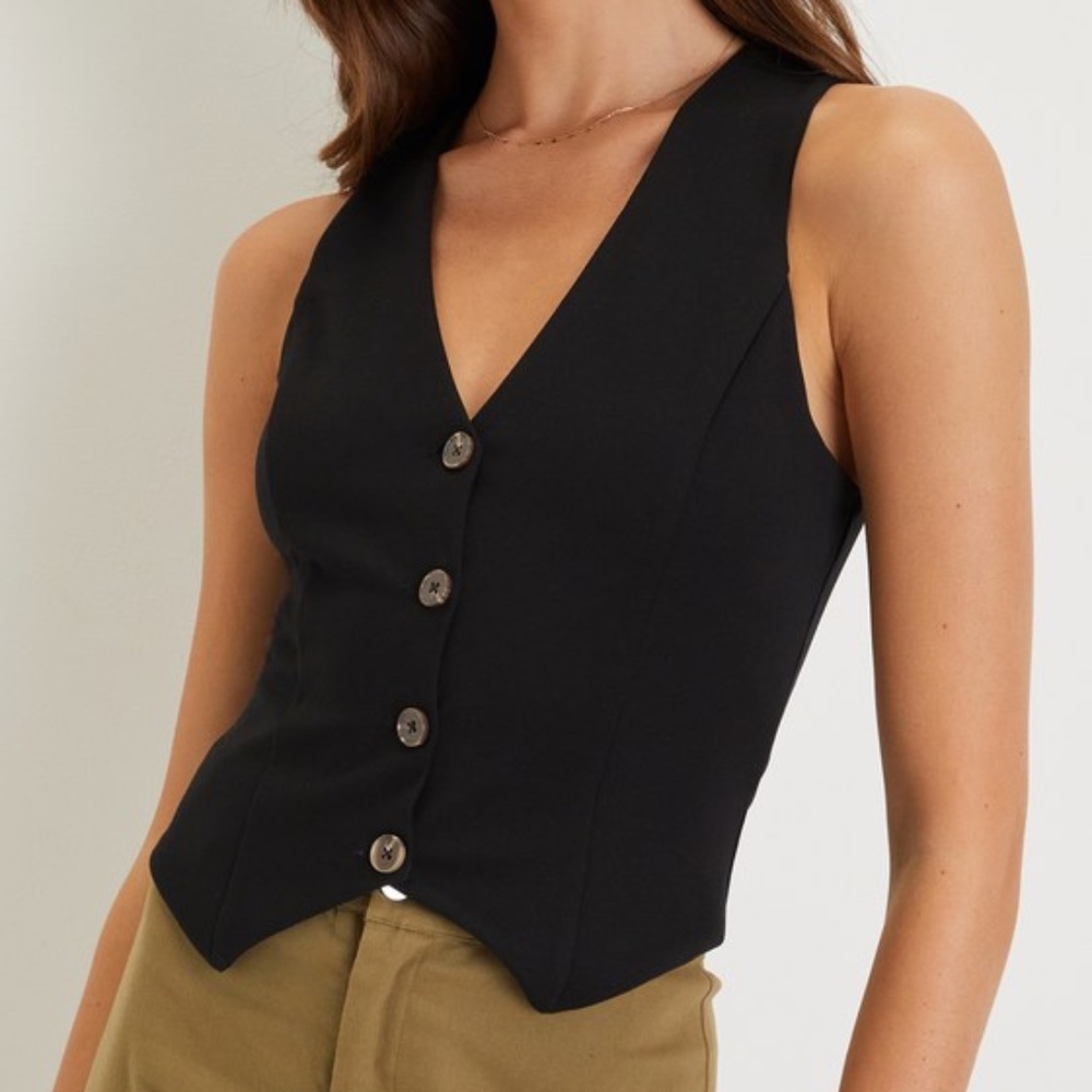 Lulus Elevated Impression Black Sleeveless Vest Top - Size S